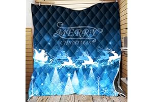 Fansu Bedspread Quilt Single Double Super King Bed Size, 3D Modern Christmas Quilted Bed Cover Sofa Blanket Throw Lightweight Decorative Coverlet Microfiber Comforter (226*260cm,Blue elk)