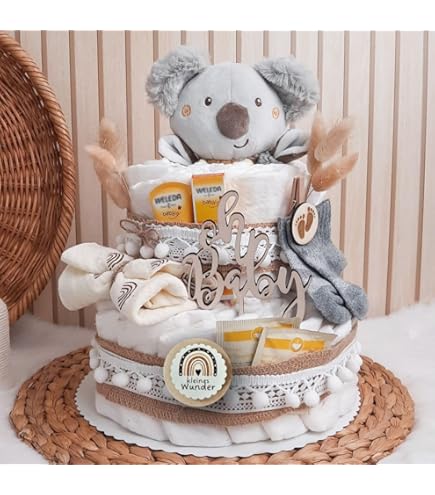 myBambini ® Luiertaart Vintage Taart [JUTE & HOUT] - Jongens & Meisjes - Neutraal Unisex - Geboortecadeau - Babyfeestje - Babyshower - Trekfeestje - Caketopper (Boho - Vintage Large - LITTLE WONDER