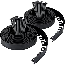 Bordura per Giardino 10m × 5cm, Bordatura per Aiuole con 30 Picchetti, Bordo per Aiuole Giardino Plastica, Bordatura Flessibile per Prato, Bordatura per Paesaggio Resistente Alle Intemperie (Nero