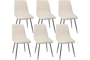 FRUOGO Lot de 6 Chaises Salle Manger Chaise de Cuisine rembourrée avec Dossier Haut, Chaise Scandinaves Chaise rembourrée avec Assise en Lin, Pieds métalliques