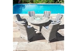 Oseasons Knightsbridge XL Rattan 6 Seat Firepit Alu Dining Set in Dove Grey