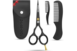 FABINOC® Professionelle 12,7 cm Bartschere männer with bartkamm & Tasche - Schnurrbart-, Augenbrauen-, Ohr- & Nasenhaarschere - Deutsches Qualitäts-Edelstahl