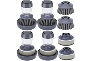BEOIUCZZY Spazzola per piatti con dispenser per detersivo, 4 spazzole per lavare i piatti con dispenser per detersivo integrato, set di spazzole per la pulizia per piatti, pentole, pentole, padelle