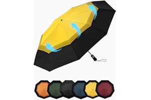 Chakipee Kompaktowy parasol podróżny, wiatroszczelny, mocny, automatyczne składane parasole na wiatr i deszcz, podwójnie wentylowany baldachim 210T powłoka teflonowa 102 cm rozpiętość - 9 żeber,