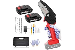 Awardroom Mini Motosega a Batteria Portatile, 4 Pollici Sega per Potatura con Caricatore, Motosega Elettrica Per il Giardinaggio, Con 2 Batterie 3 Catene