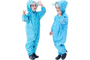 HOVKIB Kids Raincoats Girls Boys Puddle Suit Hooded All In One Waterproof Rainsuit Children Lightweight Prints Muddy Suit Reusable Rain Jacket Rainwear 1-10 Years