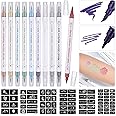 Huiguli Temporary Tattoo Markers for Skin body art tattoo pen Multicoloured Tattoo Kit Face Paint with 10 Tattoo Pens, 60 Patterns Stencils, Kids Adults Dual-End Tattoo Pens Make Bold and Fine Lines