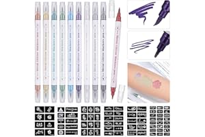 Huiguli Temporary Tattoos Pen, markery do tatuażu, długopisy do tatuażu dla skóry, szablony do tatuażu dla dzieci, tatuaż dla dzieci, markery do ciała, 10 kolorów w zestawie