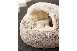 PING BU Cama para gatos, de felpa suave, con forma de cueva; casa para gatos en interiores y cojín para dormir, cálida para invierno, antideslizante, extraíble y lavable