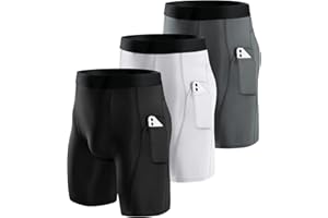 Niksa 3-pak męskie spodenki kompresyjne do biegania spodenki z warstwą bazową męskie spodenki treningowe kompresyjne z kieszeniami na telefon komórkowy, ciasne suche i oddychające spodenki sportowe do