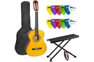 TIGER Mad About Classical Spanish Guitar for Students - 3/4 Size - Footstool & Plectrums