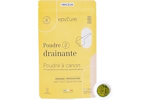 EPYCURE - Poudre Drainante - Détox, Contrôle du Poids, Coupe-Faim Naturel - 100% Naturel - Guarana, Maté Vert, Spiruline - 1 Mois - Sans Lactose, Sans Gluten - Fabriqué en France