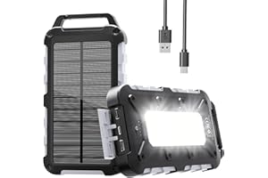 WOWMVP Solar Powerbank 26800mAh, PD15W Tragbare Solar Ladegerät USB C Externer Akku Outdoor Wasserdichtes mit LED-Licht und 3 Ausgängen für Smartphones Tablets Camping (Grau)