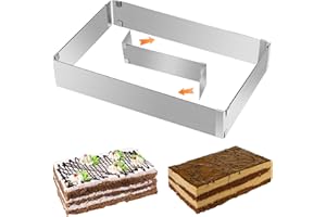 BUT OSWETF Marco de Horno Rectangular Ajustable, Molde Pastel, Anillos para Tartas de Acero Inoxidable, Aro de Pastelería, Marco de Horneado Rectangular Ajustable, Molde para Pastel Mousse Hornear Tartas