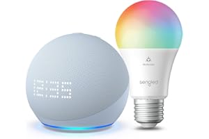 AMAZON Echo Dot (5.ª generación, modelo de 2022) con reloj | Gris azulado + Sengled Bombilla LED inteligente (E27), compatible con Alexa - Kit de inicio de Hogar digital