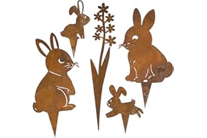 BOFUNX 5pcs Signes de Cour Pâques Signe de Pelouse en Fer Rouillé Forme de Lapin Panneaux de Pâques Piquets de Jardin Décorations Extérieures Jardin de Pâques