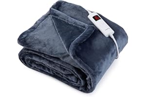 HAUSPROFI Przytulny koc grzewczy z automatycznym wyłączaniem, 180 x 130 cm, przytulny koc grzewczy do samochodu, timer 1-3 godzin, 6 poziomów temperatury, nadaje się do prania, koc elektryczny i