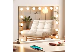 FIBRAVE Hollywood Vanity Mirror with Lights, 23"x18" Lighted Makeup Mirror for Desk/Wall Mount with 15 Led Bulbs, 3 Lighting Modes for College Dorm, Bedroom & Dressing Room (Squarewhite)