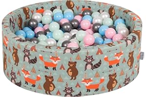 KiddyMoon 90X30cm/200 Balles ∅ 7Cm Piscine À Balles pour Bébé Rond Fabriqué en UE, Renard-Vert: Perle/Rose Poudr/Babybl/Menthe/Argent