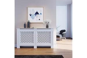 SONNI Copertura per Radiatore, 152x19x81.5 cm Classico e Moderno per Copritermosifone, Copertura Termosifone Grande a Doghe Romboidali Laccati Bianchi