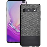Microcase Samsung Galaxy S10 Plus Fabrik Serisi Kumaş ve Deri Desen Kılıf - Siyah