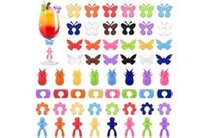 ELEPRUC 52 Pièces Marqueur de Verre à Vin en Silicone, Identificateurs de Tasse Réutilisable pour Bouteilles à Cocktail au Champagne - Faveur de Fête