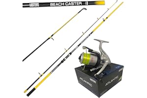 LIDSTERS FISHING SUPPLIES LFS Yellow Beachcaster Sea Fishing Rod 12ft 2pc + Lidsters Atlantic Reel 70 Reel Yellow