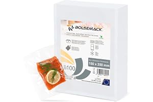 BOLSEMACK Sacchetti Sottovuoto Alimenti 100 Buste 15x25cm - Buste Sottovuoto Alimenti per Macchine Sottovuoto - Sacchetti per Sottovuoto per la Conservazione Degli Alimenti - Senza BPA