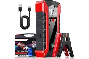 Anluomania Arrancador de Baterias de Coche 12V, Arrancador de Coches 600A, Jump Starter 6000mAh, arrancador Coche(para 3.0L de Gasolina) con Pantalla LCD, Clips de Seguridad Inteligentes, Luz LED