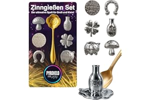 PYROHELD 7-teiliges Zinngießen - Set: Traditionelles Gießen mit Zinn wie Bleigießen, inklusive Löffel & Deutungsbuch - Silvester & Neujahr 2025 & 2026