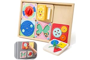 Wdmiya Tableau d'Activités Montessori pour Bébé, Jeu Sensoriel en Bois dès 1 an avec 6 Plaques Magnétiques | Jeu de Motricité Portable pour Voyage en Voiture, Cadeau d'anniversaire Garçon Fille