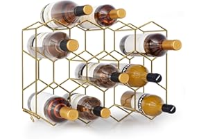 Urban Deco Countertop Wine Rack for 14 Bottles - No Assembly Required Modern Wine Bottle Holder Stand for Cabinet, Kitchen, Bar, Pantry - Wire Wine Rack Inserts (Gold, 14btls)