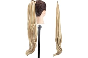 IMISSU Extensiones de cola de caballo de cabello flexible Postizos Peluca de cola de caballo para mujeres (Piano Cobre Mix Rubio)