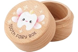 KINBOM Zahnfee Box, Zahnbox aus Holz Niedliche Zahn Andenkenbox Zahn Aufbewahrungsbox Baby Zahnbox für Kinder Jungen und Mädchen(Stil 2)