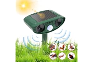 CUSTOM CATCH Cat Repellent for Garden - Ultrasonic Cat Deterrents, Fox Deterrents Solar Powered Animal Scarer Repeller with PIR Motion Sensor, Waterproof Animal Alarm Deterrent for Yard Cat, Dog, Fox, Bird