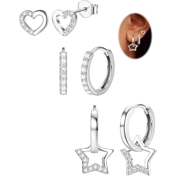 JeweBella 5 Paires Boucles D'Oreilles Créoles Petites Argent - Acier Chirurgical Hypoallergéniques Pour Femmes Et Filles
