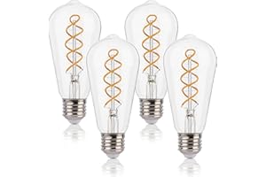 FLSNT Dimmerabile Lampadina LED Edison E27, ST58 Vintage Stile Spirale Filamento Decorativo Lampadine, 4W(equivalente 40W), 2200K, Vetro trasparente, CRI90, Confezione da 4