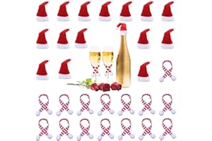 FUKPO 30 Stück Miniatur Weihnachtsmütze Mini Weihnachtsschal, Weihnachtsmannmütze Kleine Weihnachtsmützen zum Basteln, Nikolausmütze Klein Wichtelmütze Mini Schal Mützen Weihnachten Bestecktasche Tischdeko
