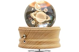 ETDEUH Kristallkugel Spieluhr, Hölzerne Spieluhr mit Projektionsfunktion, 360° Rotierende Drehbar Holzsockel, 3D K9 Glas, Geschenke für Frauen Mama Geburtstagsgeschenk Valentinstag