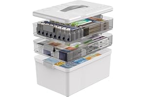 Gifhomfix 3-stöckige Medikamenten Aufbewahrung Große Kapazität Medikamenten Organizer mit Griff, Kunststoff Hausapotheke Box leer Mehrzweck-Medikamentenbox Groß mit Abnehmbaren Tablett, Weiß