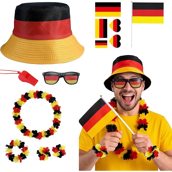 5-teiliges Deutschland Fanartikel Set – Mütze, Brille, Fahne & Tattoos – Perfekt Für Public Viewing & Fußball-Partys