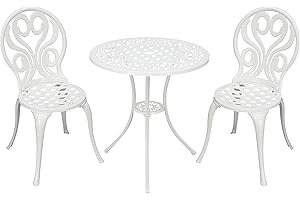 SIGNATURE HOMES AND GARDENS SH&G Penrhyn Cast Aluminium Bistro Set | 3-Piece Porch Furniture | Rust-Resistant Garden Table and Chairs | White
