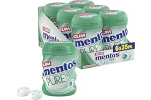 Mentos Pure Fresh Spearmint Chewing Gum 35 Pieces – Sugar-Free, Bursting Freshness, On-the-Go, Gluten-Free, with Xylitol, 90 g (Pack of 6)