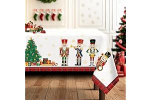 Arquiel Tovaglia Natale Schiaccianoci Rosso Impermeabile, Tovaglie Rettangolare di Natale Resistente, Copritavolo Lavabile per Cucina Domestica Decorazione per Feste Autunno Inverno(152x304 Cm)