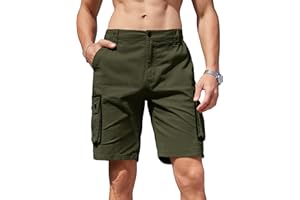 Breampot Mens Cargo Shorts Casual Cotton Combat Shorts Multi-Pocket Elastic Waist Utility Work Shorts