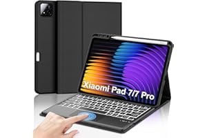 JADEMALL Coque Clavier avec Trackpad pour Xiaomi Pad 7/7 Pro 11.2 Pouces 2025, AZERTY Français Clavier Rétroéclairé Bluetooth Magnétique Détachable avec Touchpad pour Tablette Xiaomi Pad 7/7 Pro 11.2", Noir