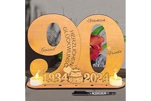 inyeskon 2024 Holz Schild Gästebuch, Geburtstag Frauen & Männer, 2×Flammenlose LED Kerzen, batteriebetrieben, Gästebuch Geburtstag als Personalisierbares Geschenk (90)