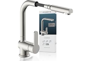Rubinetto da cucina SCHÜTTE LONDON con doccetta estraibile, rubinetto da cucina orientabile a 360 gradi, rubinetto con miscelatore monocomando, miscelatore per lavello effetto acciaio inox