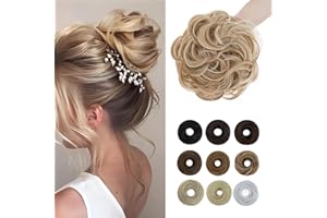 Elailite Chignon Postiche Cheveux Queue de Cheval Extensions Ondulés Chouchou Chignon Désordonné Femme [55g High Volume] #27P613 Blond Foncé/Blond Clair
