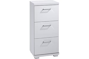 ‎BYLIVING byLIVING Seitenschrank NEBRASKA / Korpus matt weiß / 3 Schubkästen Hochglanz weiß lackiert / kleiner Badschrank mit 3 Schubladen und silberfarbenen Griffen / B 35,5, H 74, T 31,5 cm